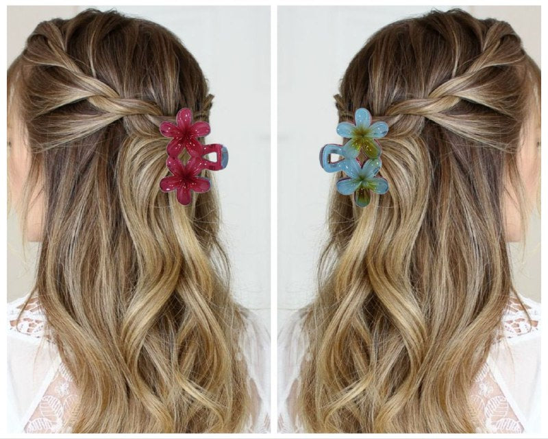 GANCHO PARA EL CABELLO DE DISEÑO DE DOBLE FLOR HAWAIANA, PINZAS DE SUJECION FUERTE, ACCESORIO PARA EL CABELLO PAQUETE DE 12UND 8X5CM