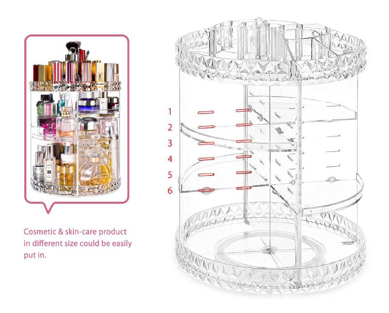 ORGANIZADOR DE MAQUILLAJE Y COSMETICOS GIRATORIO 360 EN FORMA DIAMANTE 23X33CM