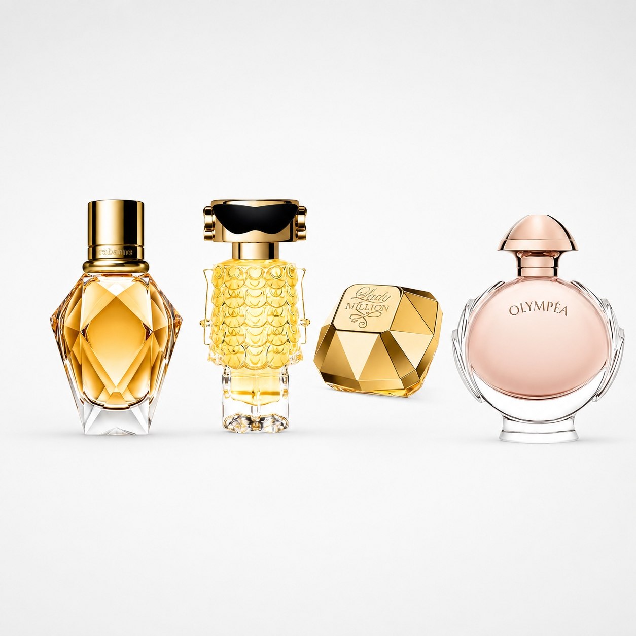 SET MINI PACO RABANNE 1 MILLION GOLD FOR HER EDP 5ML FAME EDP 5ML OLYMPEA EDP 5ML LADY MILLION EDP 5ML (M)