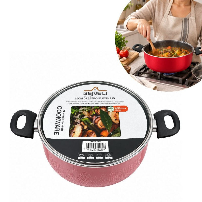 OLLA CACEROLA ANTIADHERENTE CON TAPA DE VIDRIO DE 28CM BENELI HOME