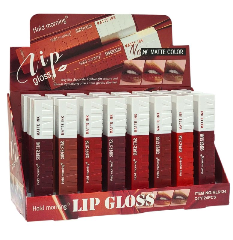 BRILLO LABIAL LIQUIDO CON ACABADO MATTE HIDRATANTE HOLD MORNING 5ML, DUPE DE MAYBELLINE, 8 TONOS