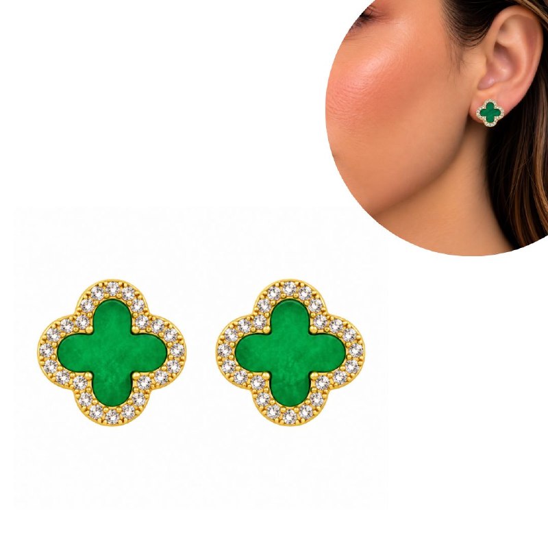 ARITOS DE ENCHAPE PARA DAMA CON DISEÑO DE FLOR 1.2CM (DUPE DE VAN CLEEF)