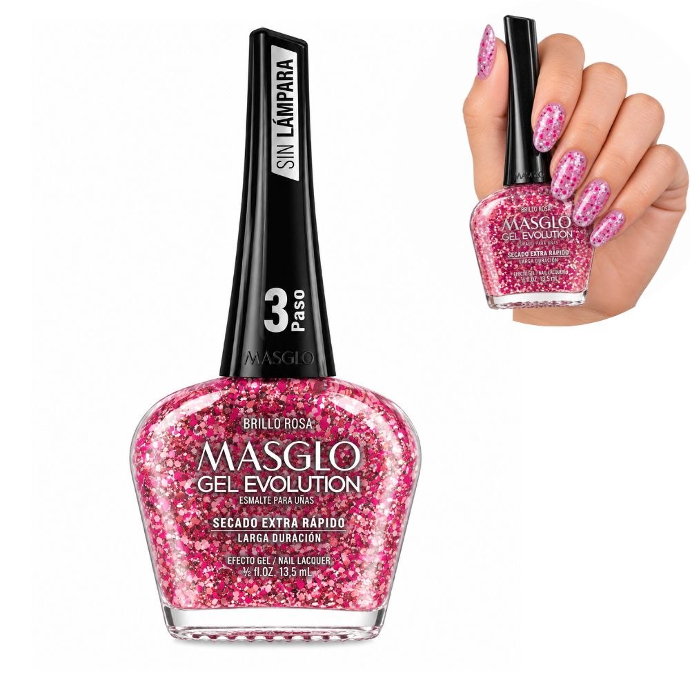 ESMALTE FINALIZADOR BRILLO ROSA GEL EVOLUTION PASO 3 MASGLO 13.5ML