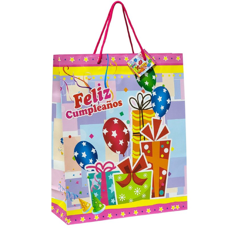 BOLSA DE REGALO DE FELIZ CUMPLEAÑOS MEDIANA 26X32X10CM