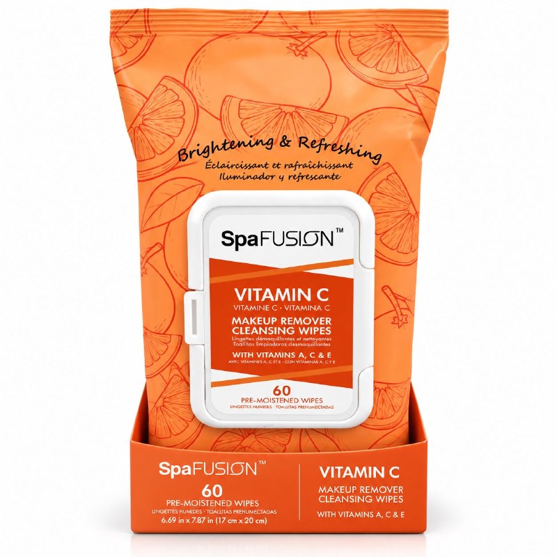 TOALLITAS HUMEDAS FACIALES DESMAQUILLANTES Y LIMPIADORAS CON VITAMINA C SPA FUSION 60UND