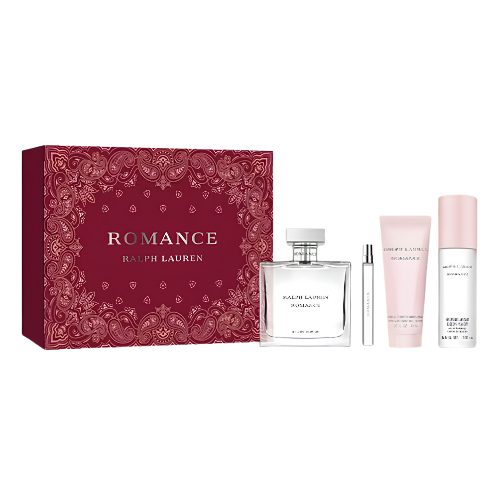 SET RALPH LAUREN ROMANCE EDP 100ML EDP 10ML CREMA CORPORAL 75ML SPLASH 150ML (M)