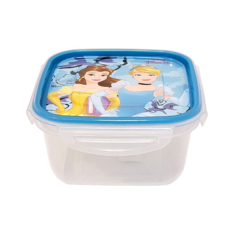 RECIPIENTE PANA PARA ALIMENTOS PARA NIÑAS CON DISEÑO DE PRINCESAS CENICIENTA Y BELLA 9X16X16CM