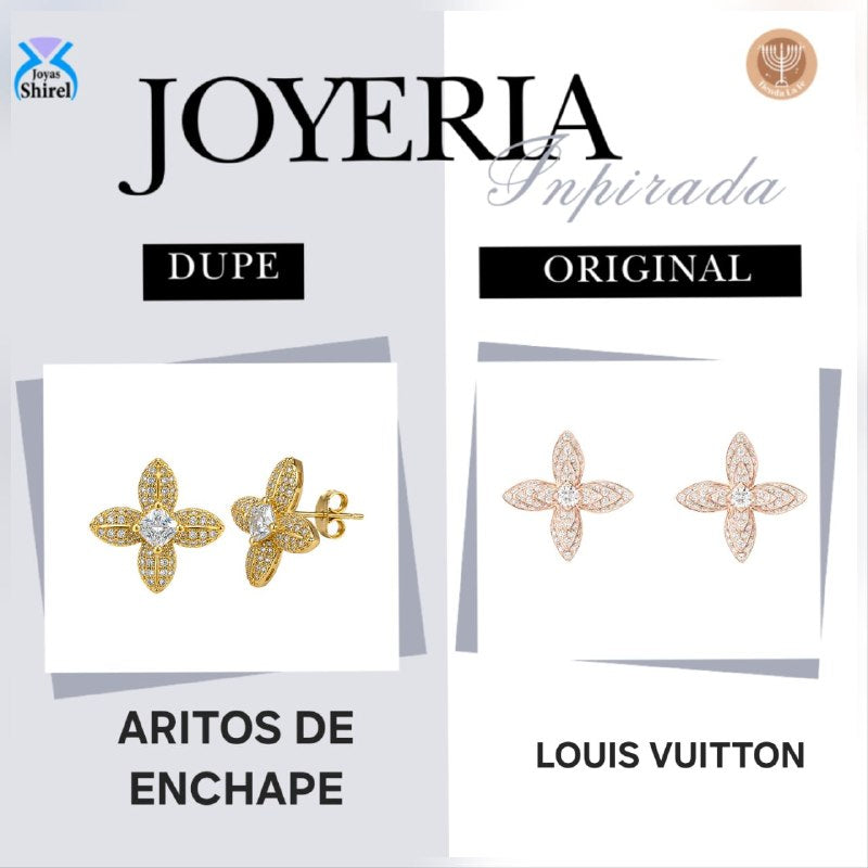 ARITOS DE ENCHAPE PARA DAMA CON DISEÑO DE FLOR 2CM (DUPE LOUIS VUITTON)