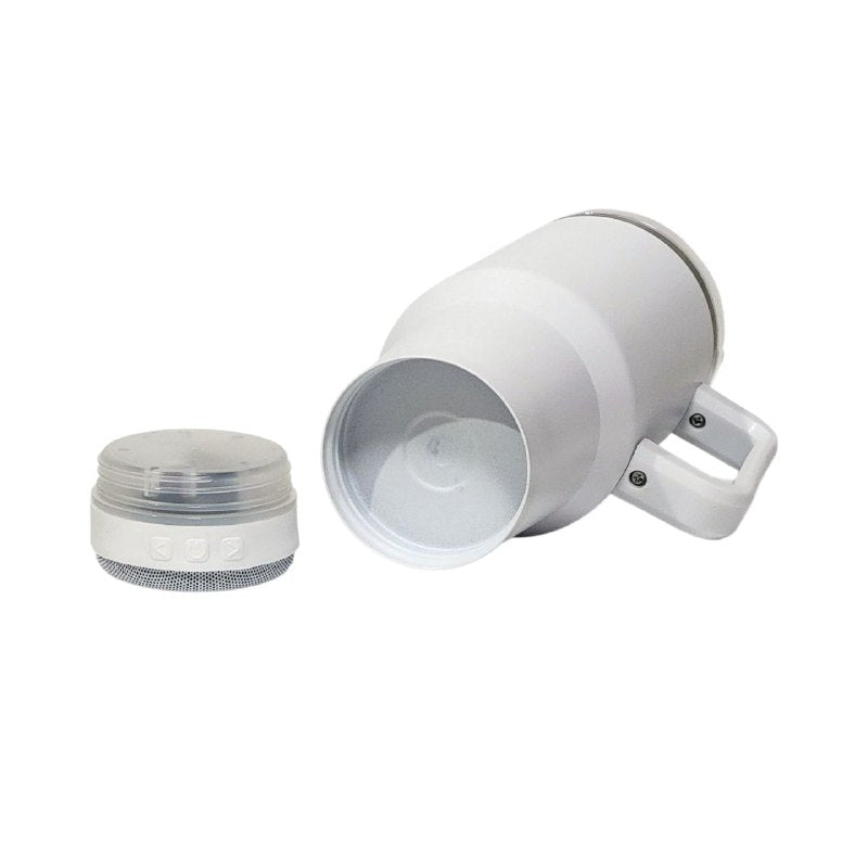 VASO TERMICO DE ACERO INOXIDABLE CON PARLANTE BLUETOOTH INCLUIDO, DOBLE PARED AISLADO AL VACIO CON ASA, CAPACIDAD 1200ML VACUUM