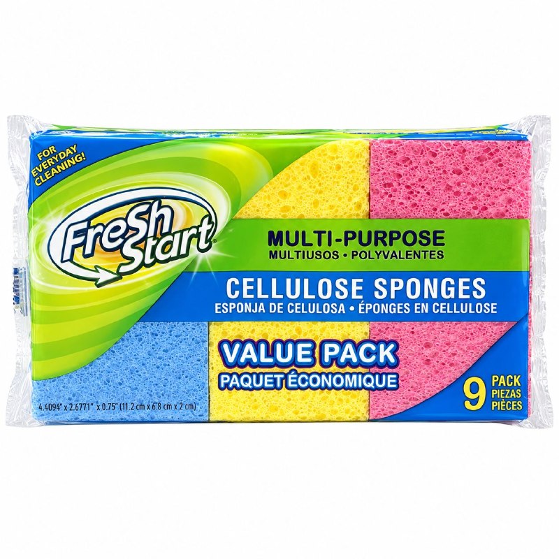 SET DE 9 ESPONJAS ABSORBENTES DE LIMPIEZA PARA EL HOGAR FRESH START 10X7CM