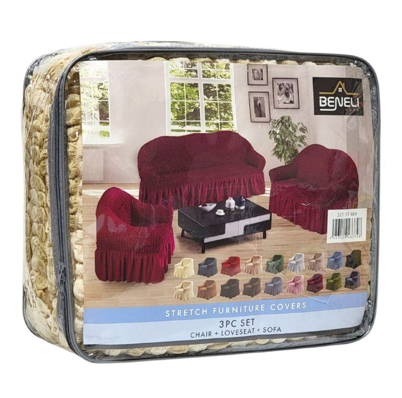 SET DE FORROS ELASTICOS DE MUEBLES, JUEGO DE 3 PIEZAS PARA MUEBLES VARIOS COLORES BENELI HOME
