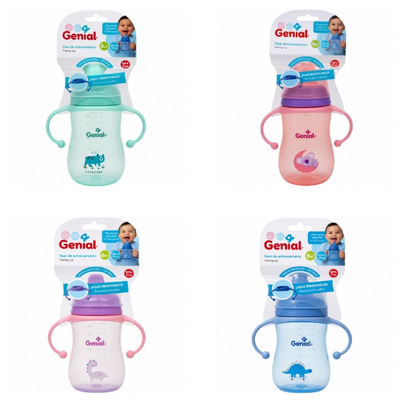 VASO DE ENTRENAMIENTO ANTIDERRAME PARA BEBES ERGONOMICO GENIAL 280ML