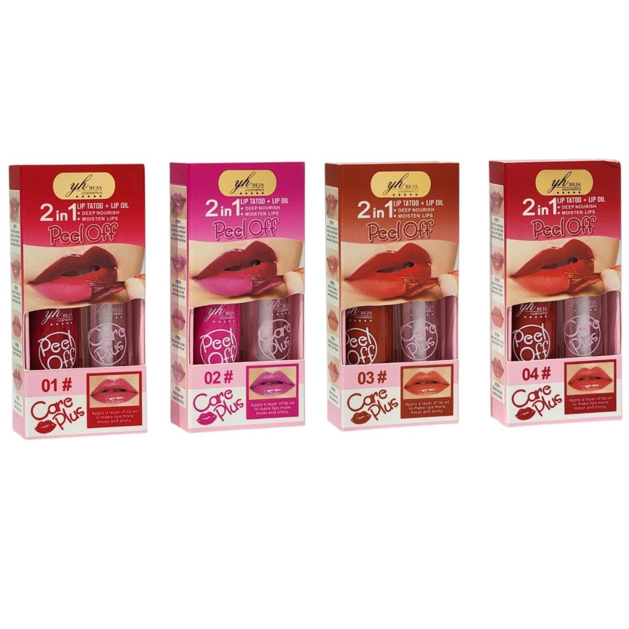 TATUAJE LABIAL + ACEITE LABIAL EFECTOS DESLUMBRANTES ANTITRANSFERENCIA GARANTIZA LARGA DURACIÓN 4 TONOS YH BEJA COSMETICS  2X4ML