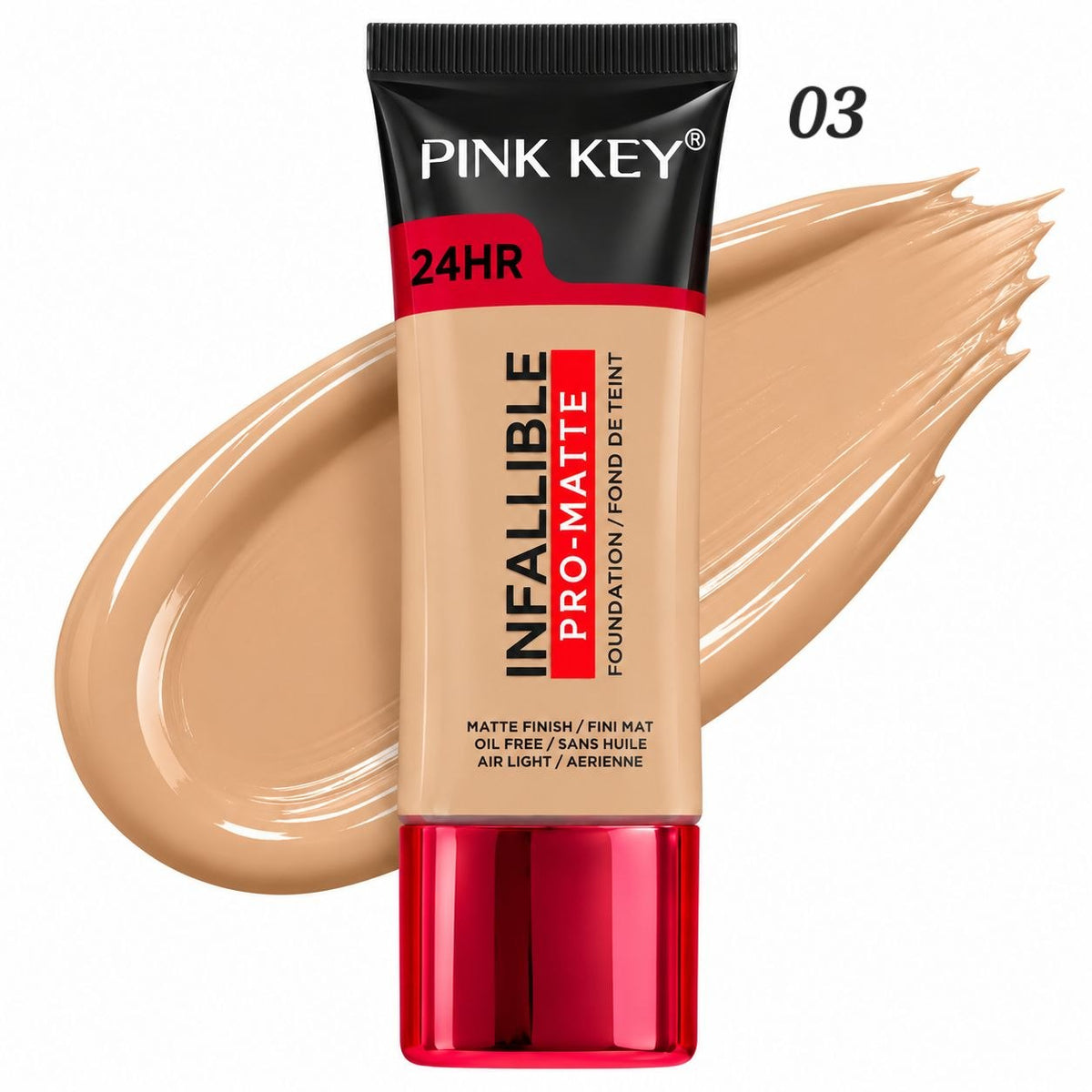 BASE DE MAQUILLAJE LÍQUIDA ACABADO MATE ECONÓMICA PINK KEY 24H