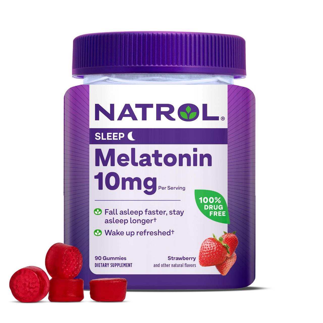 GOMITAS PARA DORMIR DE MELATONINA CON 10MG POR PORCION SABOR FRESA 90UND NATROL