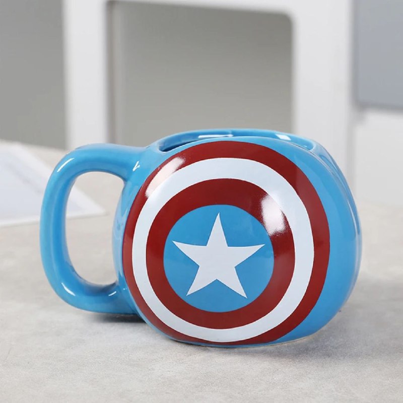 TAZA DE CERAMICA, RESISTENTE AL CALOR, MANGO CREATIVO DISEÑO ABS MARVEL CAPITAN AMERICA