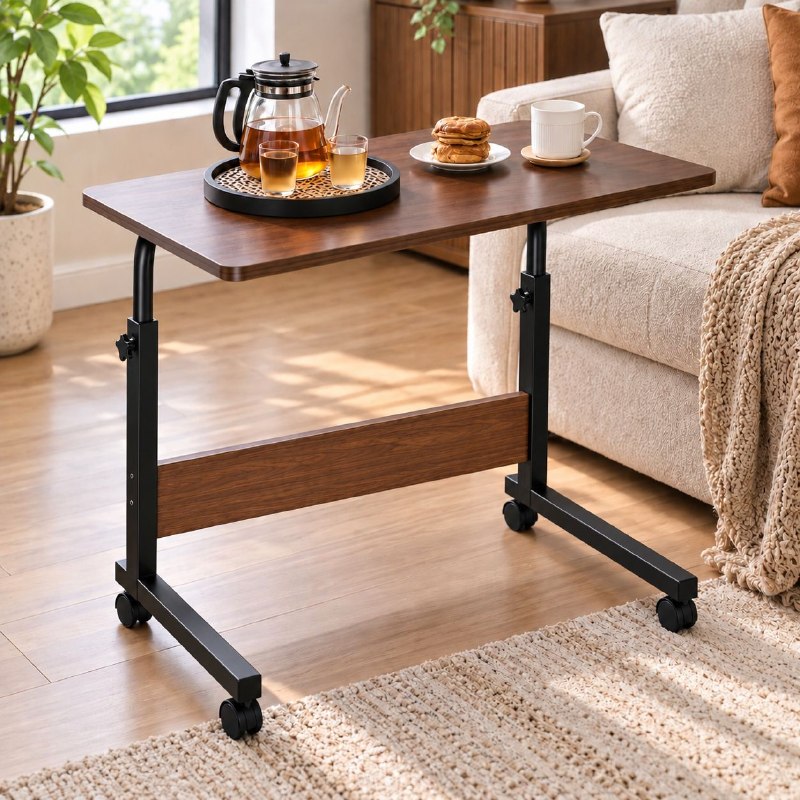 MESA AUXILIAR MULTIUSOS CON ALTURA AJUSTABLE Y RUEDAS PARA COMPUTADORA O COMER 60X40X63-80CM