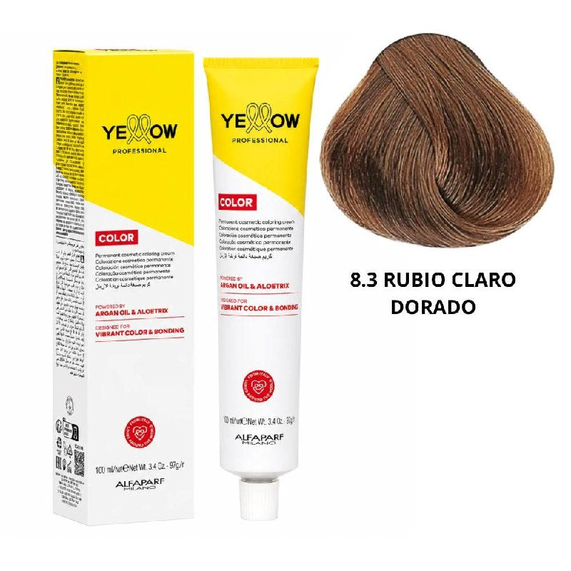 TINTE PERMANENTE PARA EL CABELLO CON ACEITE DE ARGAN Y ALOETRIX TONO 8.3 RUBIO CLARO DORADO ALFAPARF 100ML