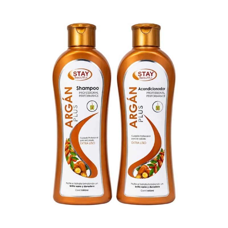 SET DE SHAMPOO Y ACONDICIONADOR DE ACEITE DE ARGAN NUTRITIVO Y ALISADOR STAY BEAUTIFUL 1000MLX2