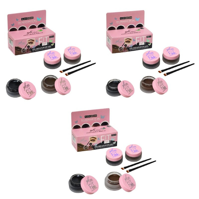 GEL DELINEADOR EN GEL COLORACIÓN PRECISA TEXTURA SUAVE NO SE OBSTRUYE DELINEADO PRUEBA DE MANCHAS Y RESISTENTE 3 TONOS YH BEJA COSMETICS  2X8G