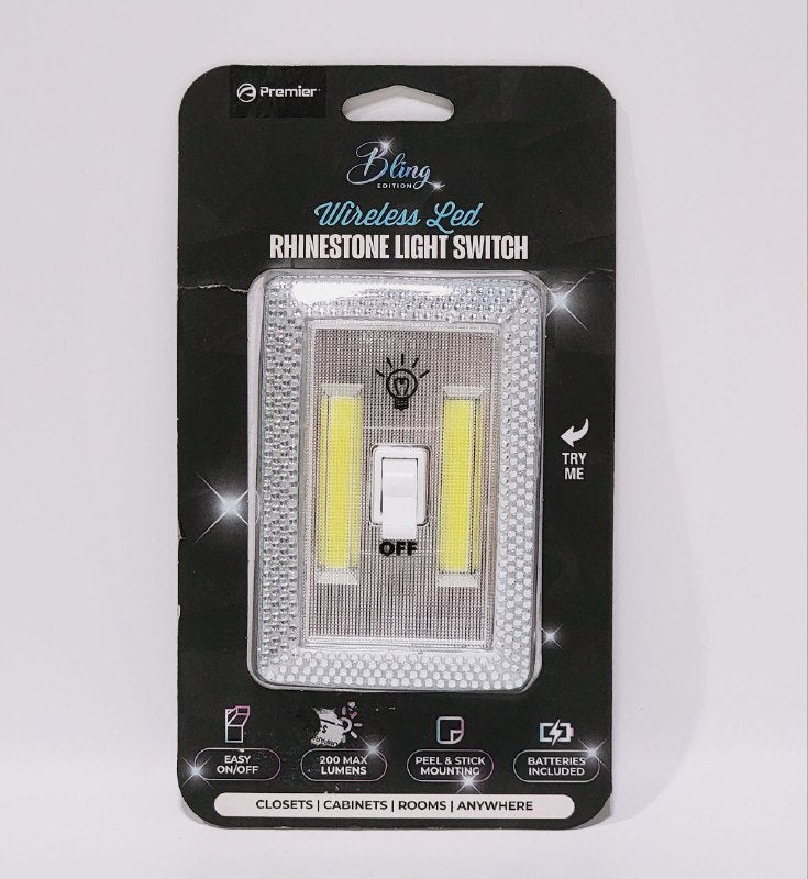 LUZ LED INALAMBRICA INTERRUPTOR DE LUZ DE DIAMANTES DE IMITACION, ENCENDIDO Y APAGADO FACIL, 200 LUMENES, MONTAJE ADHESIVO BLING