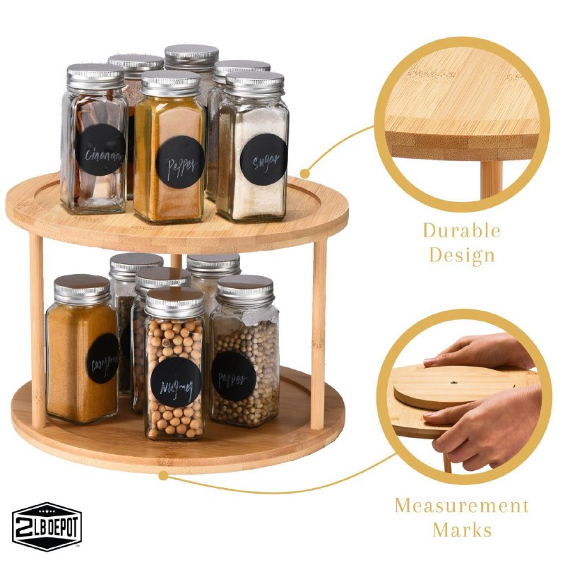 ORGANIZADOR DE ESPECIAS GIRATORIO DE BAMBU DE 2 NIVELES PARA COCINA 10X7"
