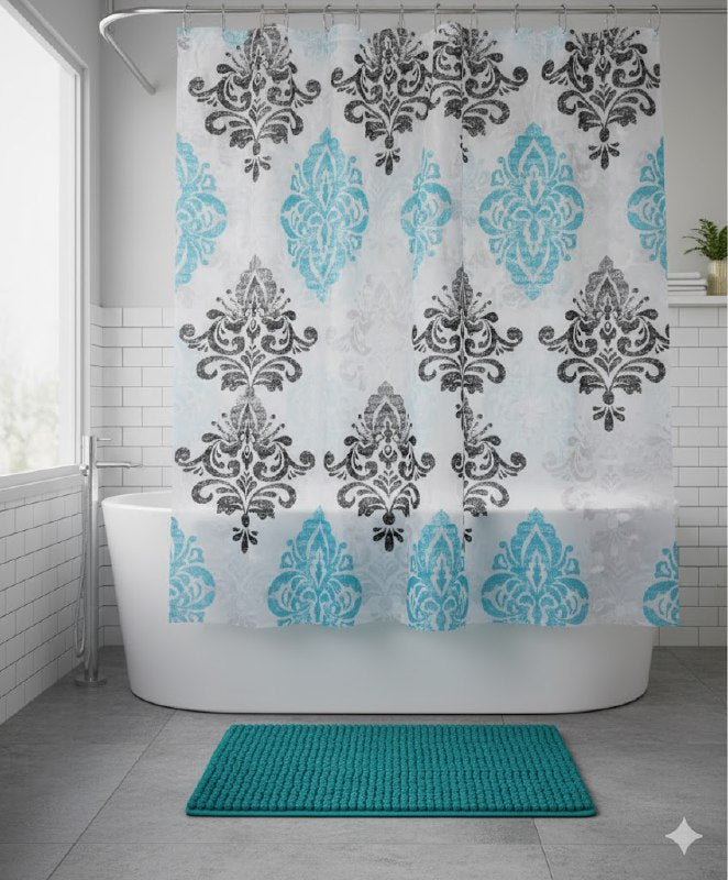 CORTINA DE DUCHA EN SET DE 2 PIEZAS TAPETE 40X60CM, CORTINA Y GANCHOS 180X180CM BENELI HOME
