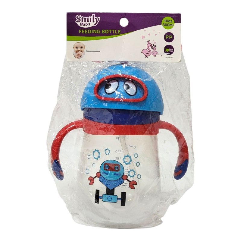 VASO ENTRENADOR ANTIDERRAME TIPO BIBERON CON PAJILLA PARA BEBES SMILY BABY 300ML