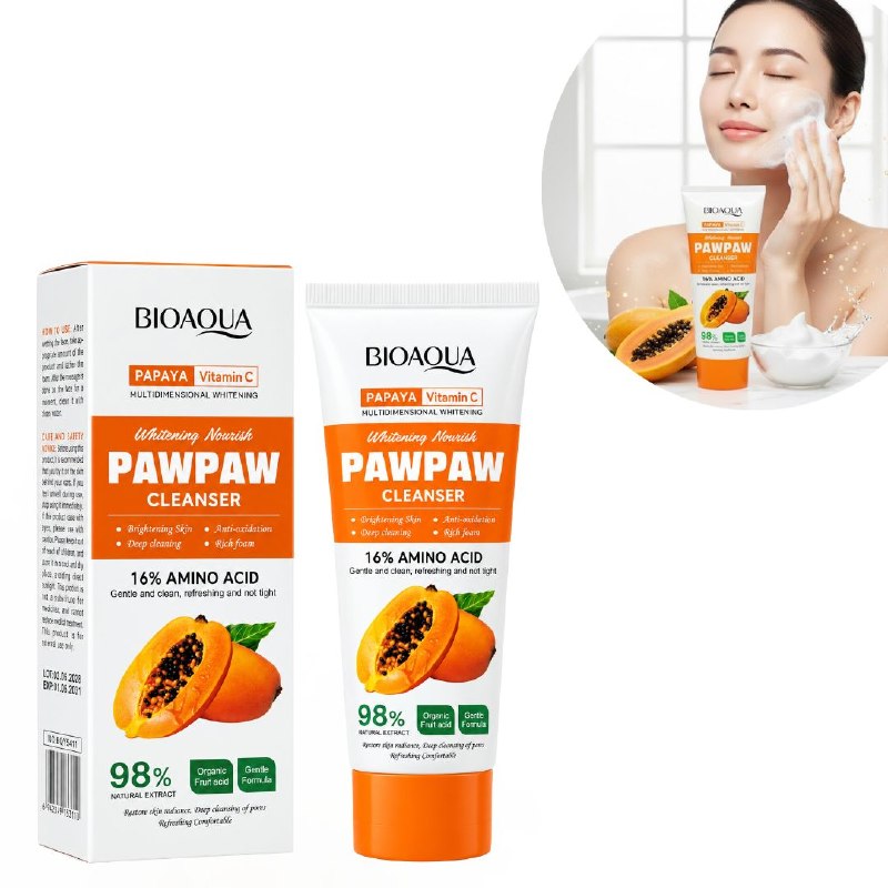 LIMPIADOR FACIAL ILUMIANDOR Y EXFOLIANTE SUAVE DE PAPAYA Y VITAMINA C BIOAQUA 100G