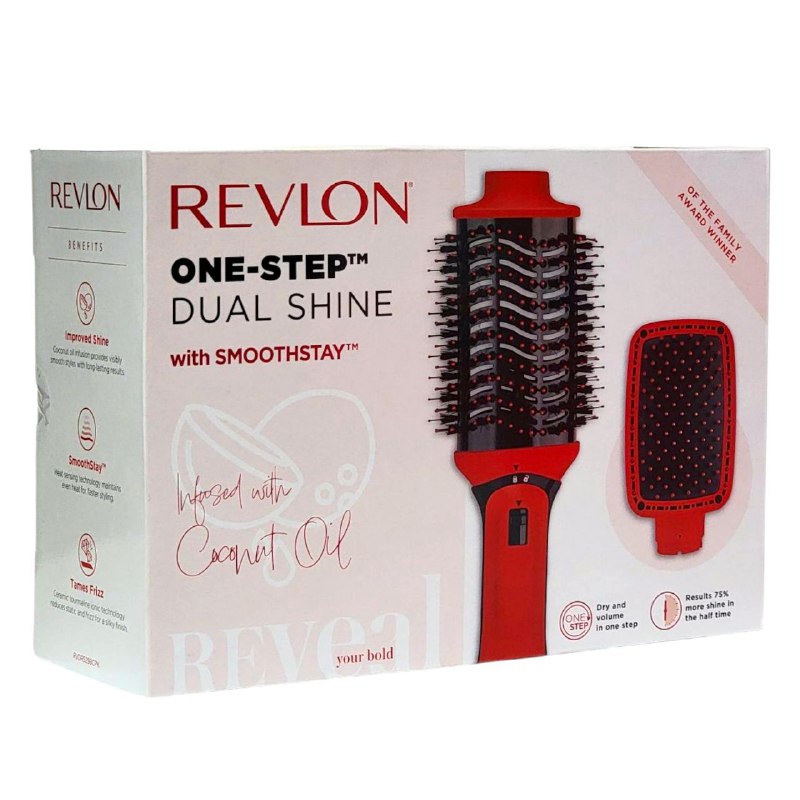 CEPILLO SECADOR CON CABEZAL INTERCAMBIABLE 2 EN 1 FORJADO CON ACEITE DE COCO ONE STEP DUAL SHINE REVLON