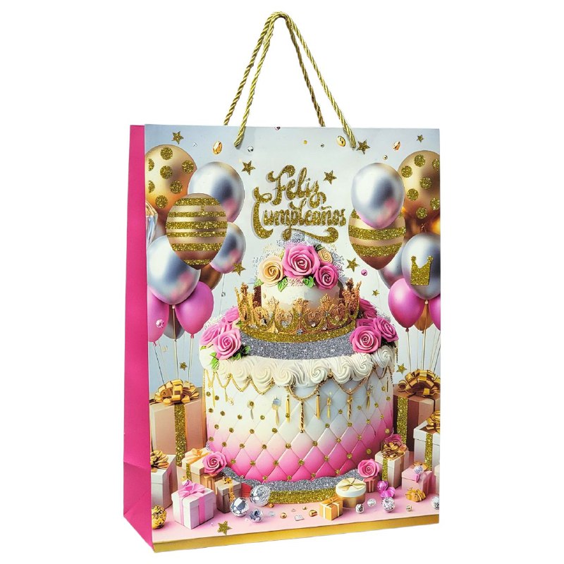 BOLSA DE REGALO DE FELIZ CUMPLEAÑOS GRANDE 30X12X41.5CM
