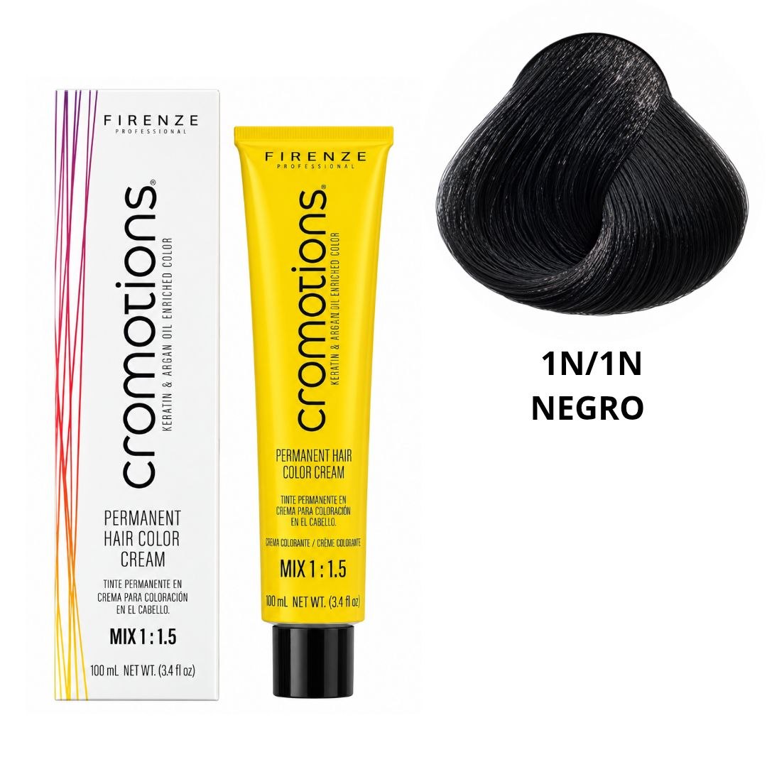 TINTE PERMANENTE EN CREMA CROMOTIONS 1N/1N NEGRO FIRENZE PROFESSIONAL 100ML