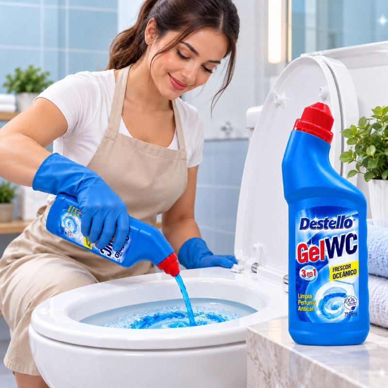 GEL LIMPIADOR DESINFECTANTE 3 EN 1 PARA BAÑO INODOROS CON AROMA OCENAO DESTELLO 750ML