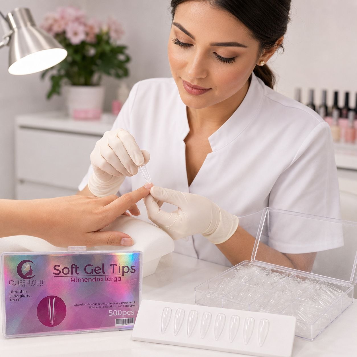 TIPS DE GEL SUAVE ALMENDRADOS LARGOS TRANSPARENTES QUEENIGHT 500PCS