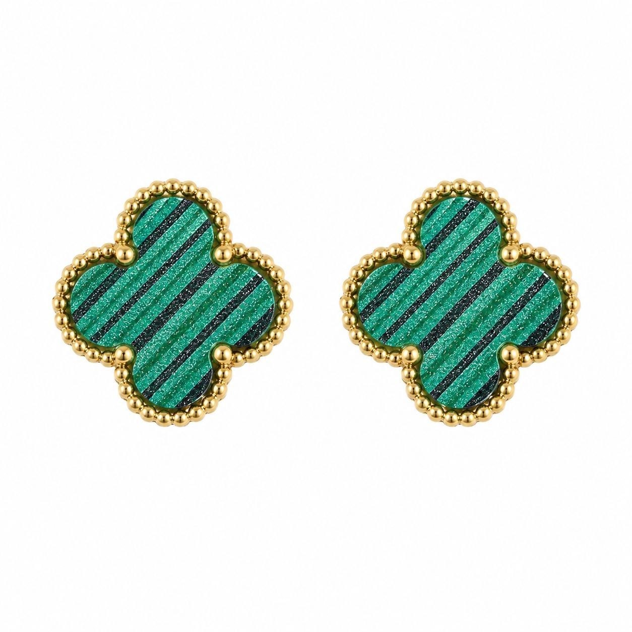 ARETES DE ENCHAPE PARA DAMA CON MOTIVO DE TRÉBOL VINTAGE