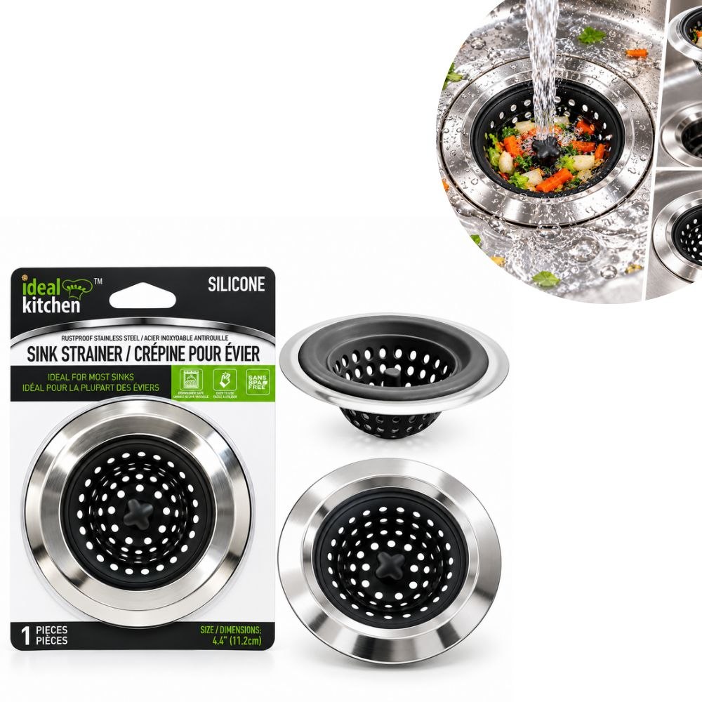 COLADOR PARA DESAGÜE DE FREGADERO EN SILICONA Y ACERO INOXIDABLE IDEAL KITCHEN 11.2CM