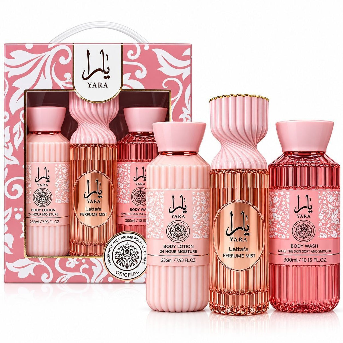 SET ECONÓMICO DE CUIDADO CORPORAL Y PERFUME MIST YARA 3PCS (M)