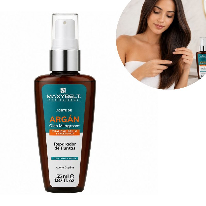 ACEITE PARA EL CABELLO REPARADOR DE PUNTAS Y BRILLO CON ACEITE DE ARGAN MAXYBELT 55ML