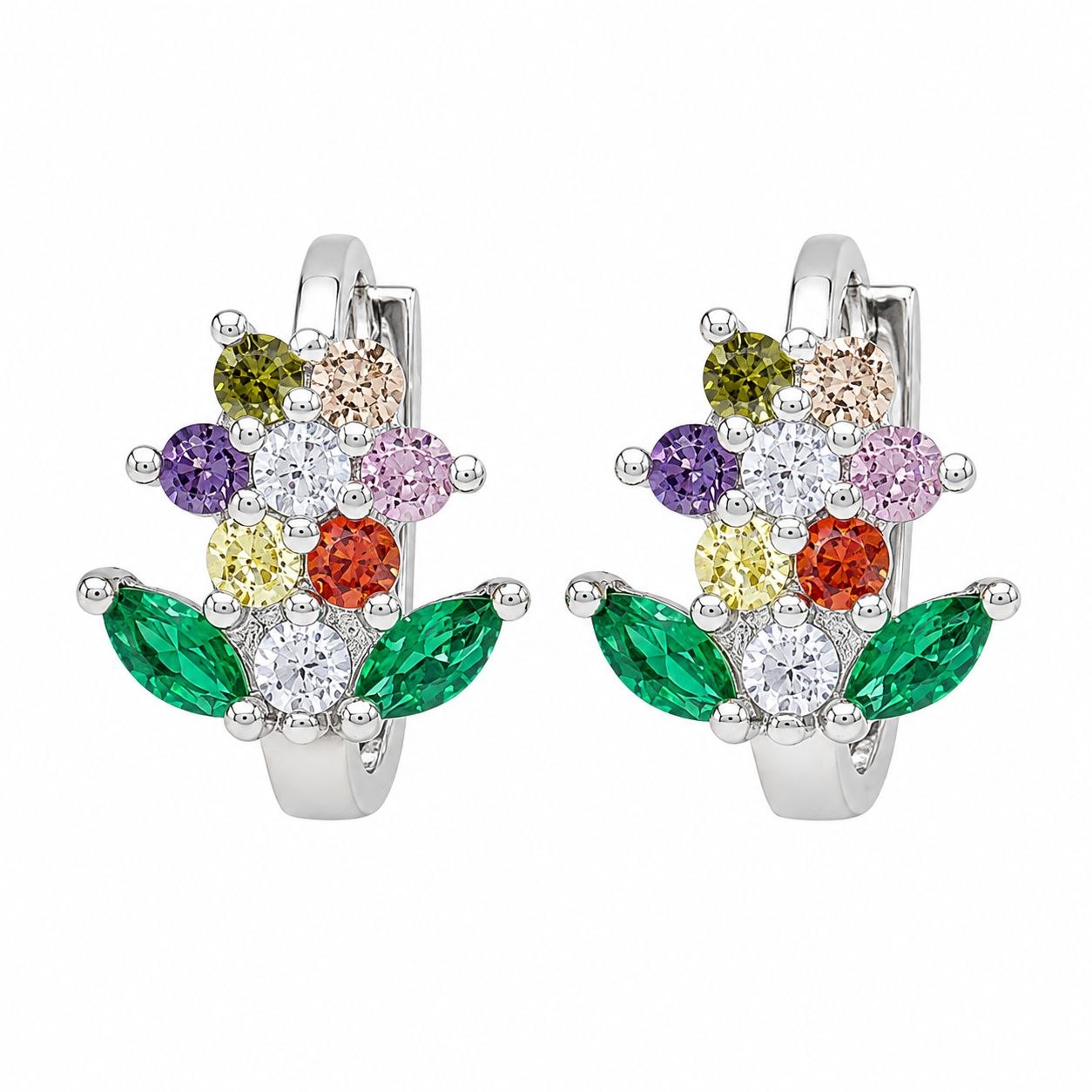 ARGOLLAS DE ENCHAPE PARA DAMA CON DISEÑO DE FLOR MULTICOLOR