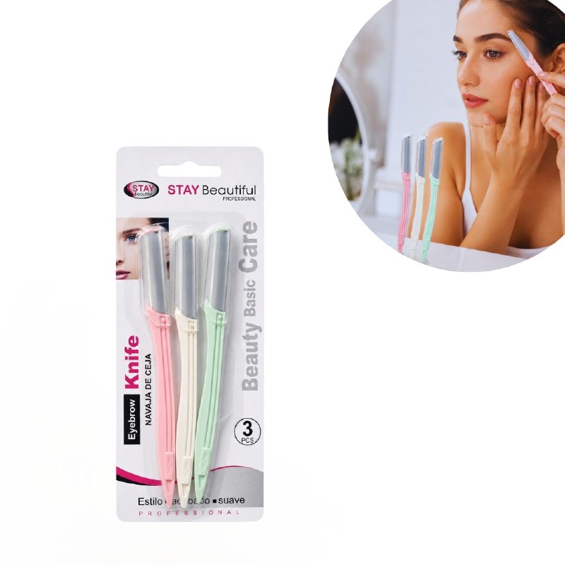 SET DE 3 NAVAJAS PERFILADORAS PARA CEJAS DE ACERO INOXIDABLE STAY BEAUTIFUL 15CM