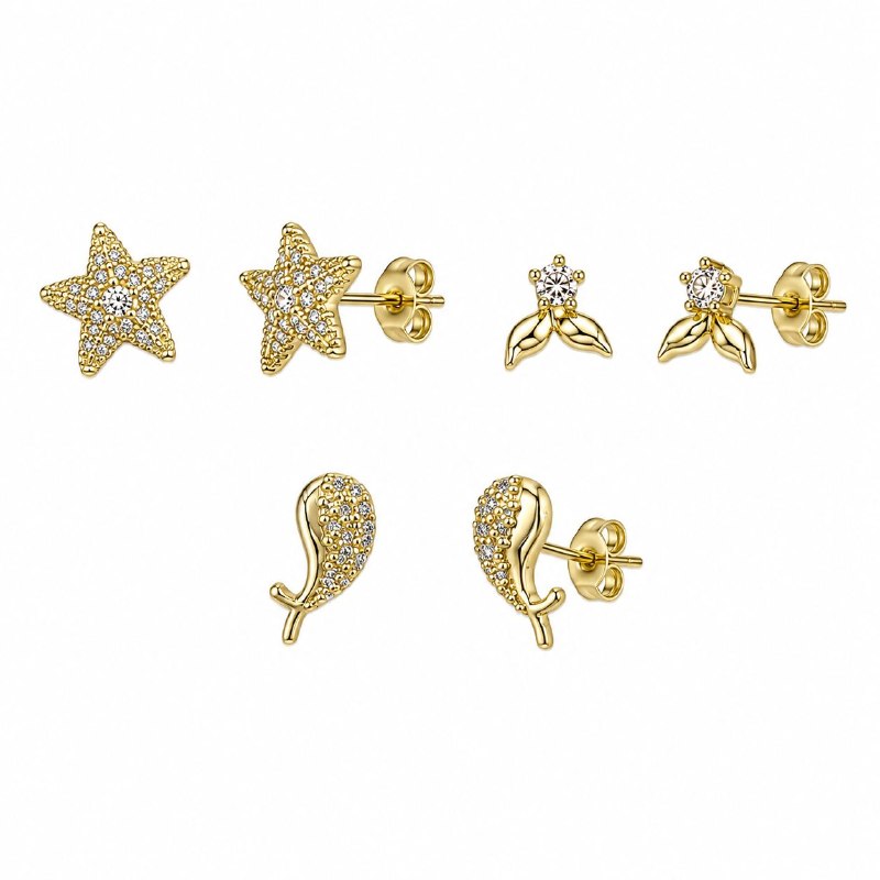 SET DE 3 PARES DE ARITOS DE ENCHAPE PARA DAMA CON DISEÑO DE ESTRELLA