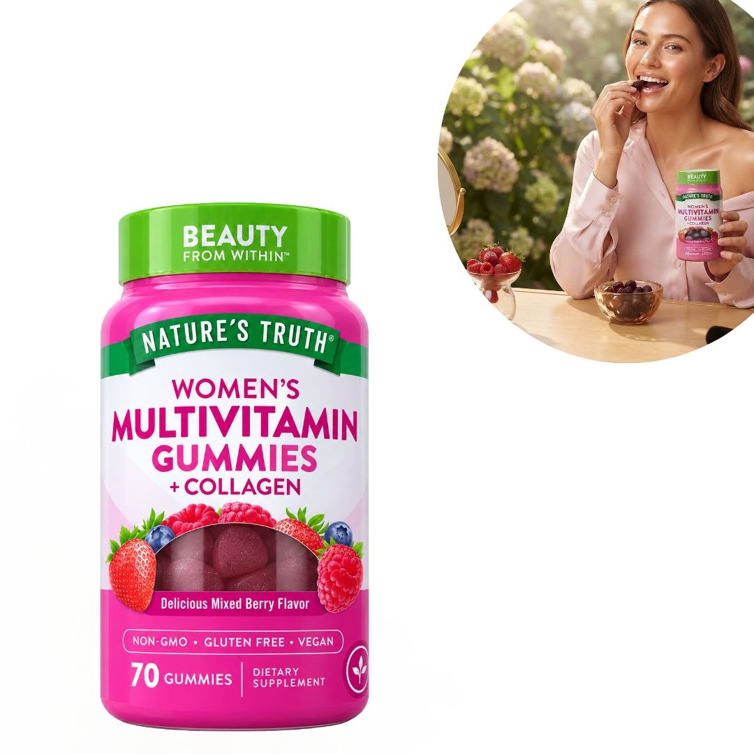 VITAMINAS EN GOMITAS SABOR BAYAS MIXTAS SIN GLUTEN MULTIVITAMINICAS PARA MUJERES Y COLAGENO NATURE S TRUTH 70UND