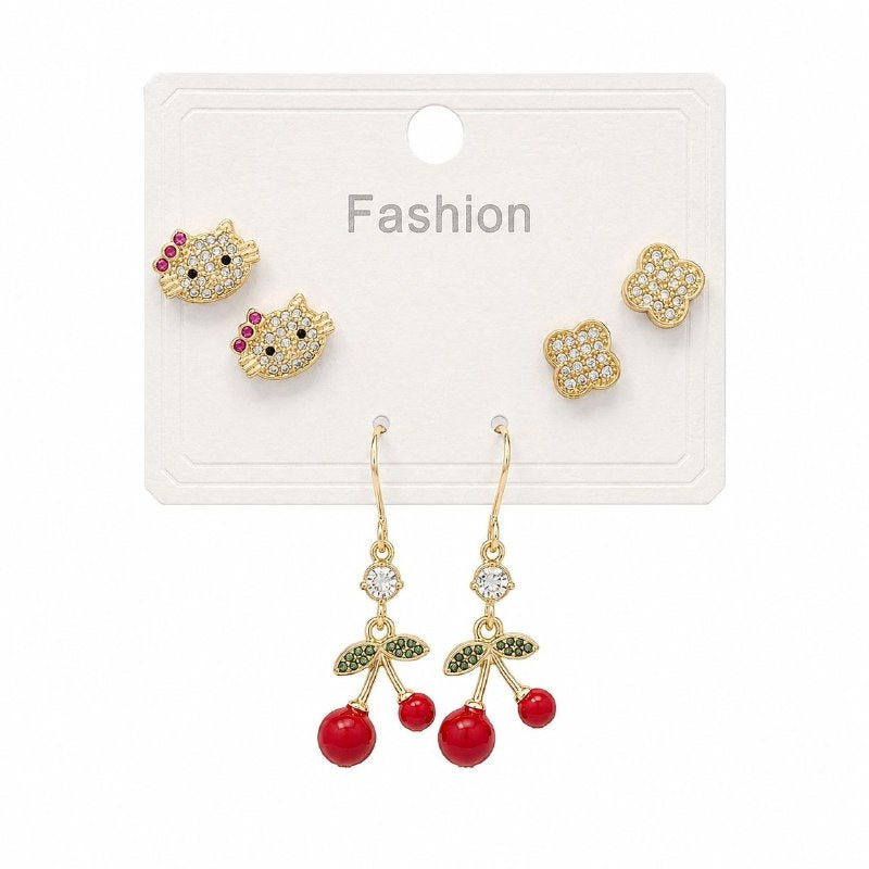 ARITOS DE ENCHAPE PARA DAMA SET FLOR CARTIER  3CM & 2CM