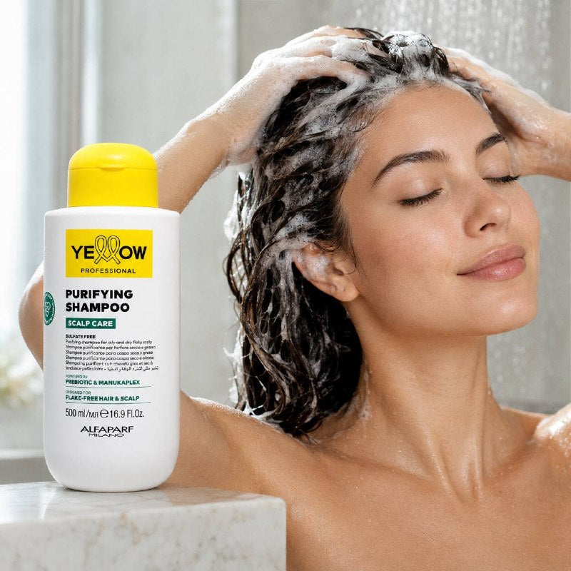 SHAMPOO PURIFICANTE SCALP CARE SIN SULFATOS, ANTICASPA Y CONTROL DE GRASA YELLOW PROFESSIONAL  500ML 1 UND