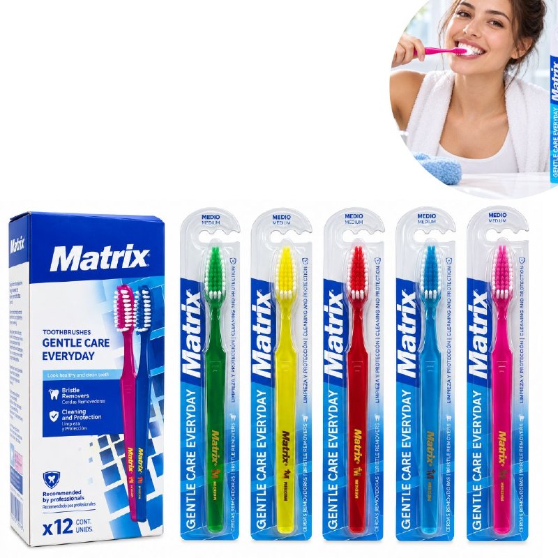 CEPILLO DE DIENTES DE LIMPIEZA PROFUNDA CON CERDAS DE MEDIA DUREZA Y MANGO ERGONOMICO MATRIX 19CM