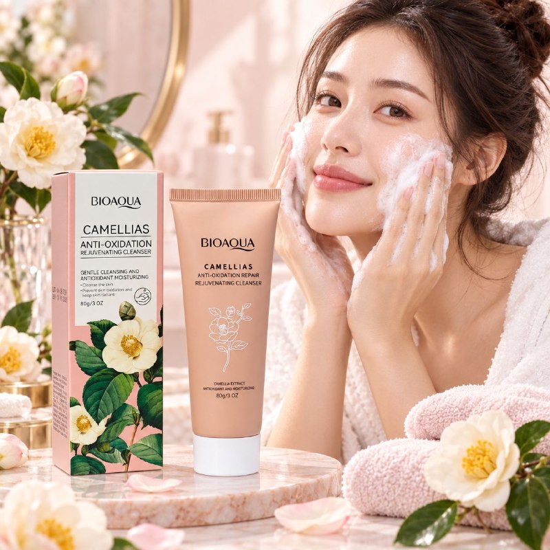 LIMPIADOR FACIAL REJUVENECEDOR E ILUMINADOR CON EXTRACTO DE FLOR DE CAMELIA BIOAQUA 80G