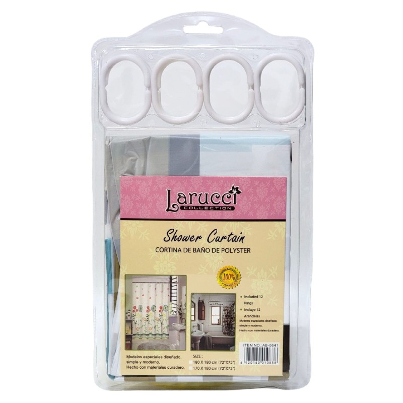 CORTINA DE DUCHA DE POLYSTER, SIMPLE Y MODERNO CON 12 ARANDELAS Y MATERIALES DURADEROS 180X180CM LARUCCI SHOWER CURTAIN 16 ESTILOS