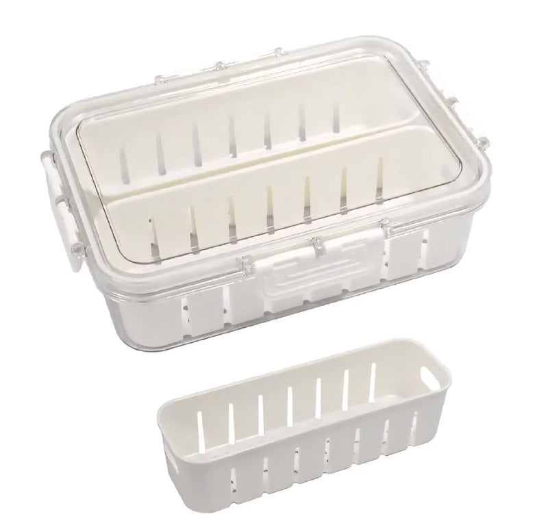ORGANIZADOR RECIPIENTE ALMACENADOR DE ALIMENTOS, CAJA REFRIGERADORA DOBLE CAPA, DRENA Y ALMACENA ALIMENTOS FRESCOS 9X6CM