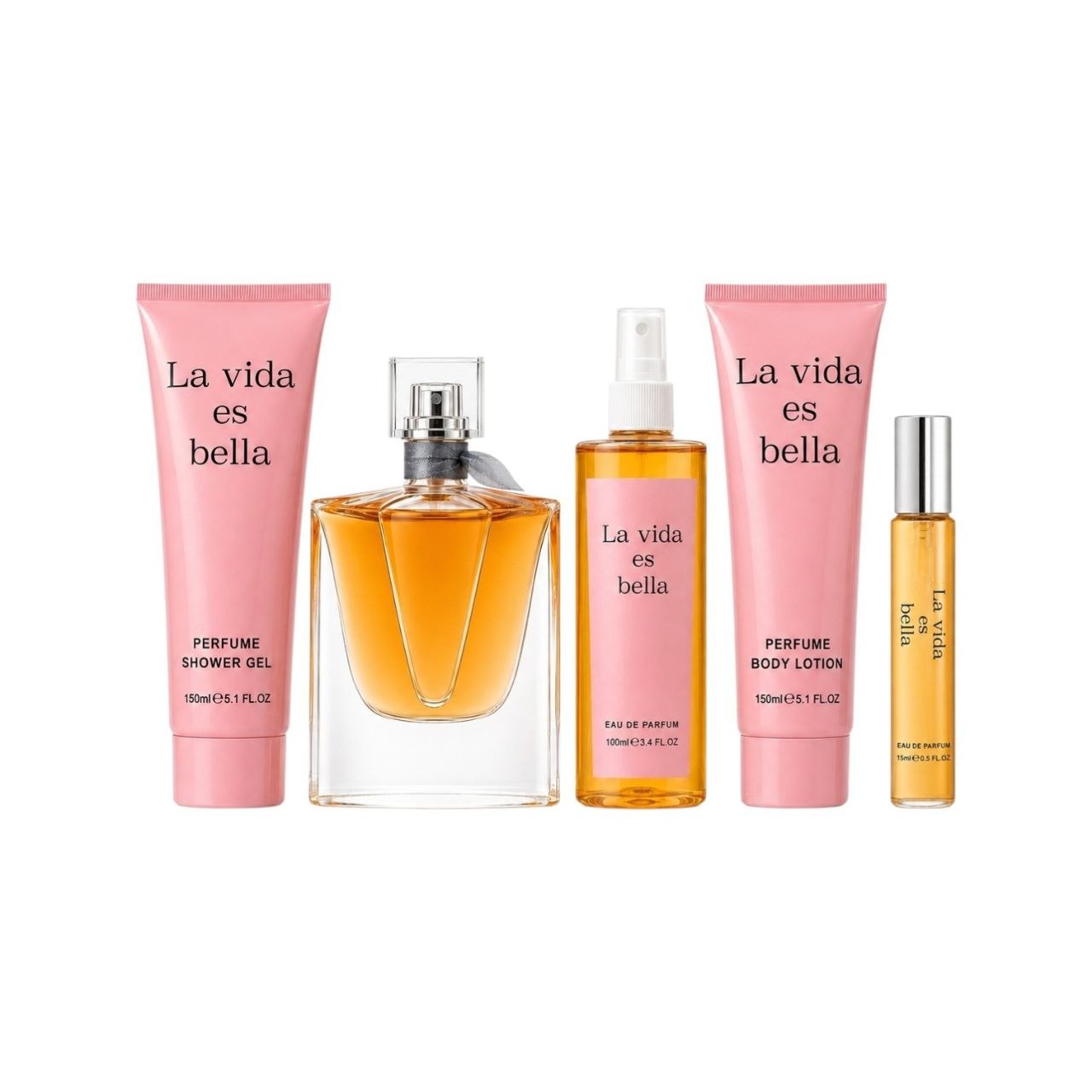 SET DE 5PCS PERFUME ECONÓMICO LA VIDA ES BELLA PARA DAMA 5PCS (M)