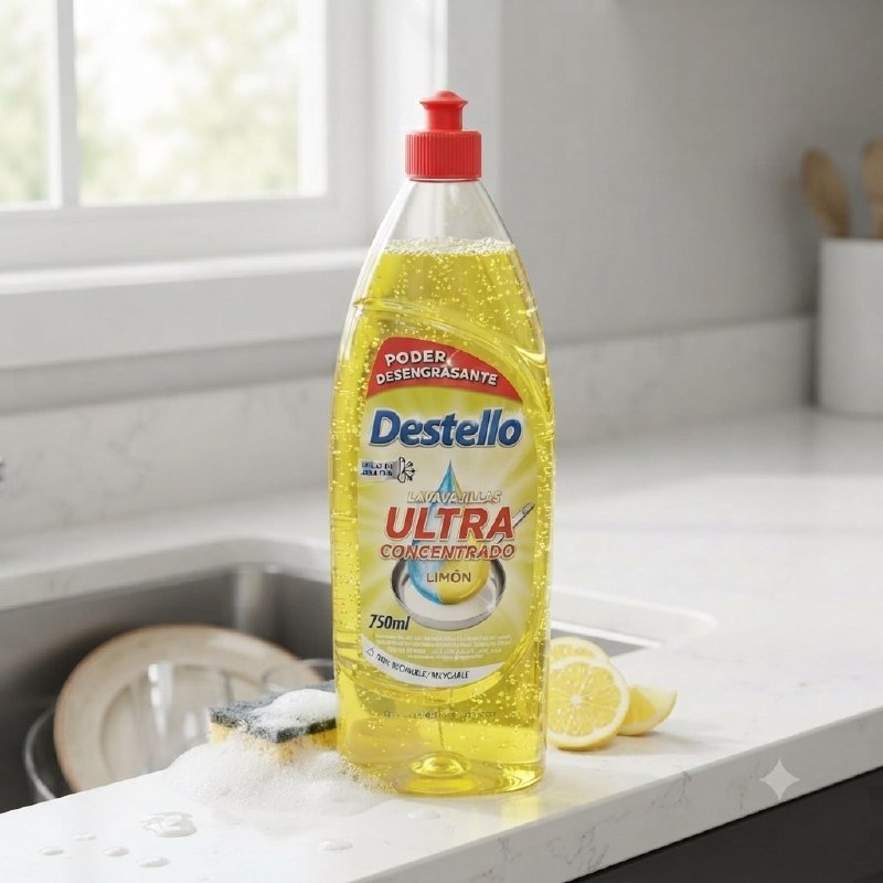 JABON LIQUIDO PARA LAVAR PLATOS ULTRA CONCENTRADO DESENGRASANTE AROMA LIMON DESTELLO 750ML